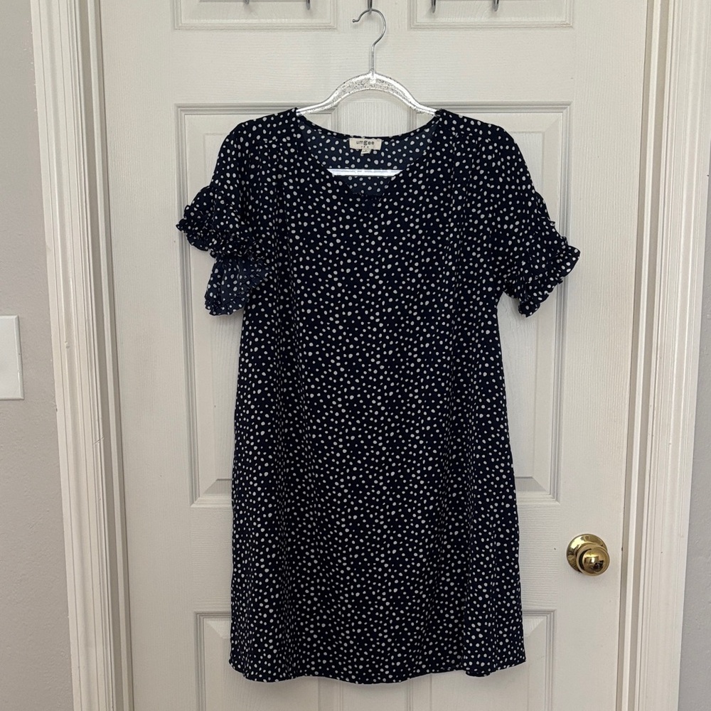 Navy Polka Dot Ruffle Sleeve Umgee Dress